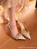 Sandals women's 2025 new summer high heels thin heels pointed head baotou wheat rhinestones beautiful cool single shoes nude