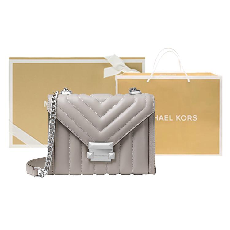 New MICHAEL KORS Whitney Sheepskin Envelope Bag, Shoulder Bag Small Women's Pearl Gray 30F8SXIL1T-081