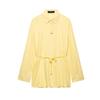 TAOP&ZA Women's Spring/Summer Waist-Tie Long Sleeve Shirt with Turn-Down Collar