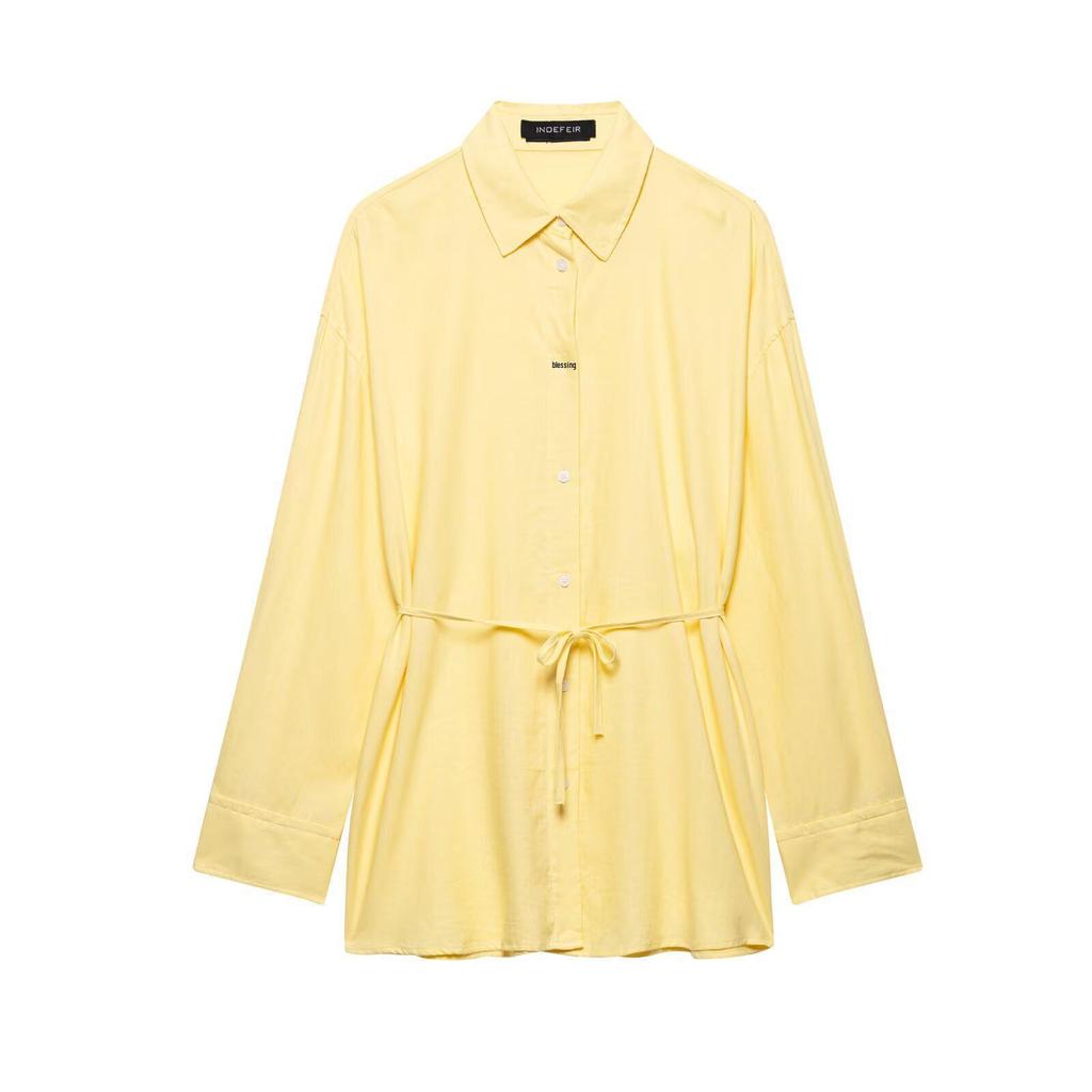 TAOP&ZA Women's Spring/Summer Waist-Tie Long Sleeve Shirt with Turn-Down Collar