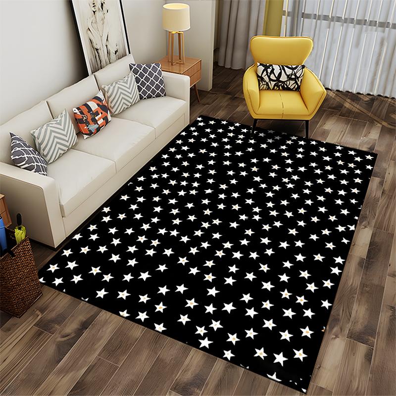 Black Carpet with White Star Pattern, Modern Living Room Decor Rug Suitable for Use As an Anti-slip for Living Room Bedroom Sofas