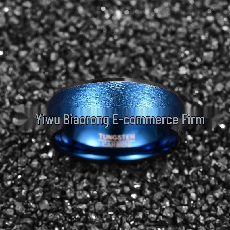 Men's Blue Electroplated 8mm Curved Tungsten Ring, Brushed Finish, Available in US Sizes 7-12