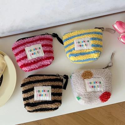 Strepen Pluche Portemonnee Kawaii Schattig Sleutel Geld Kaart Hoesje Tassen Kleine Portemonnees voor Vrouwen Jongens Meisjes Cadeau Mini Handtas