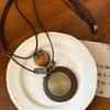 Ethnic style handmade leaf round wood necklace women's literary and retro long sweater chain cotton and linen clothing small accessories pendant