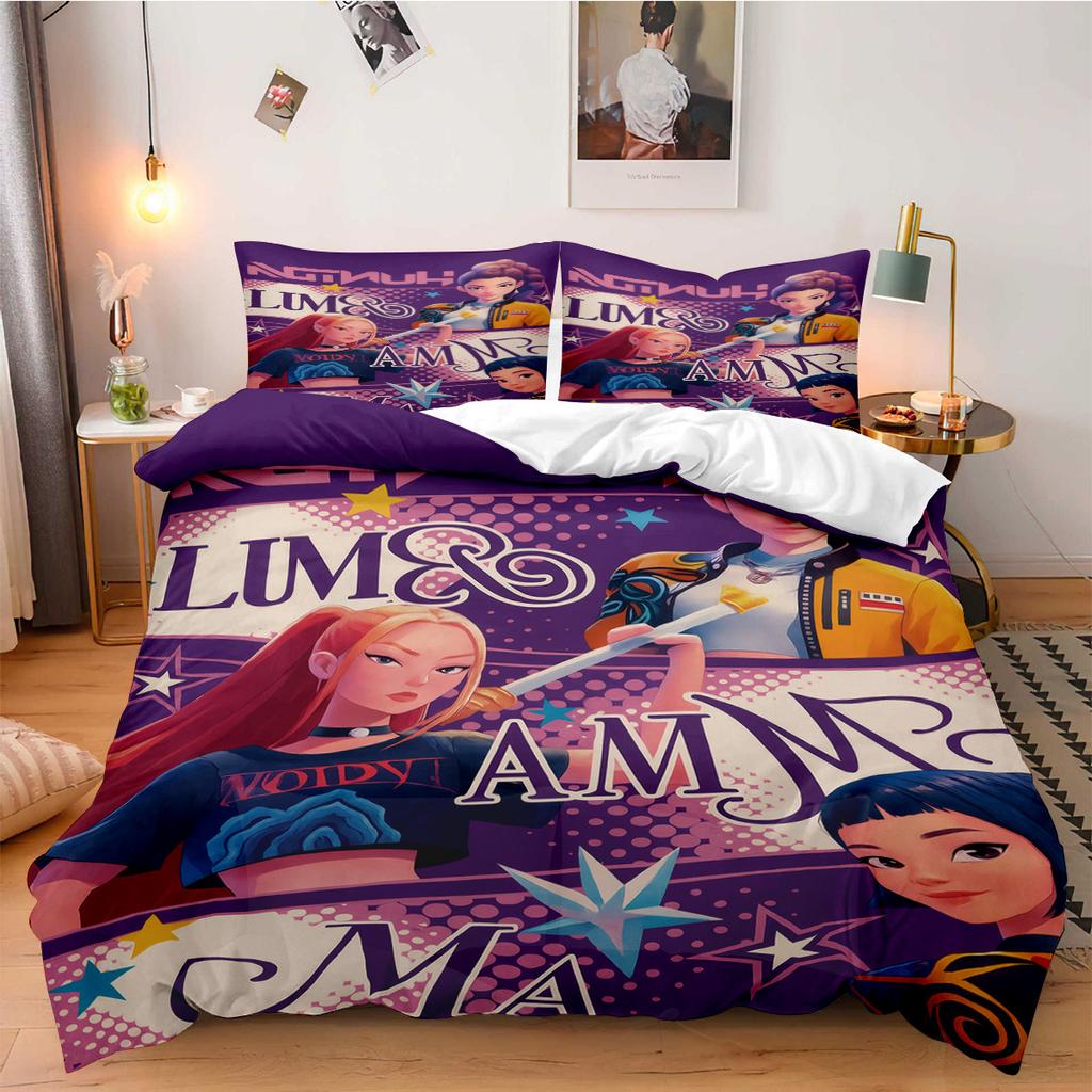 Conjunto de Cama Caçadores de Demônios K-Pop para Fã Crianças Lavável à Máquina Durável Tamanho King Queen Solteiro para Meninas K-pop Decoração de Casa Quarto