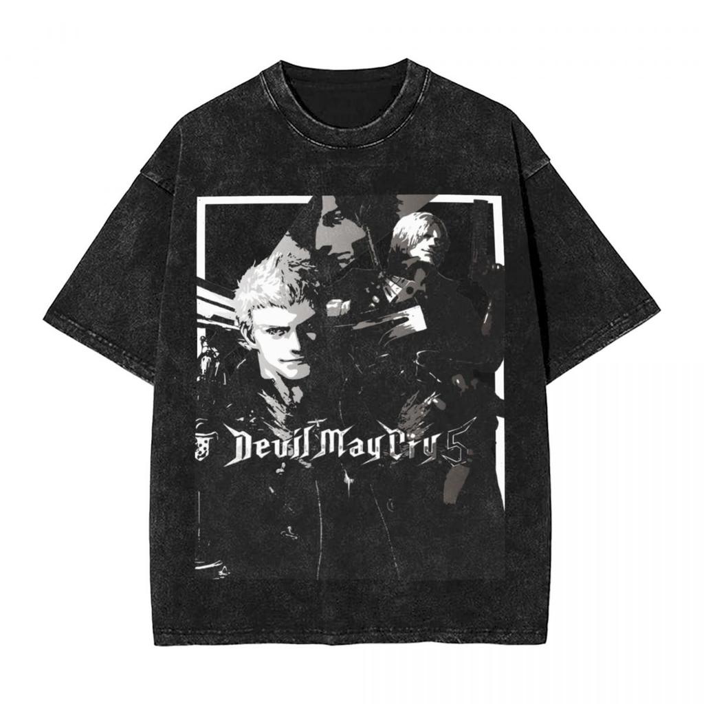 Devil May Cry T Shirt Washed Oversized Streetwear Hip Hop Vintage TShirts for Men Women Clothing Short Sleeve Cotton Tee Shirt