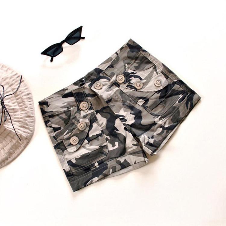 Military Camouflage Shorts for Women Slim Fit Zipper Pocket Denim Mini Shorts Girls Ladies S
