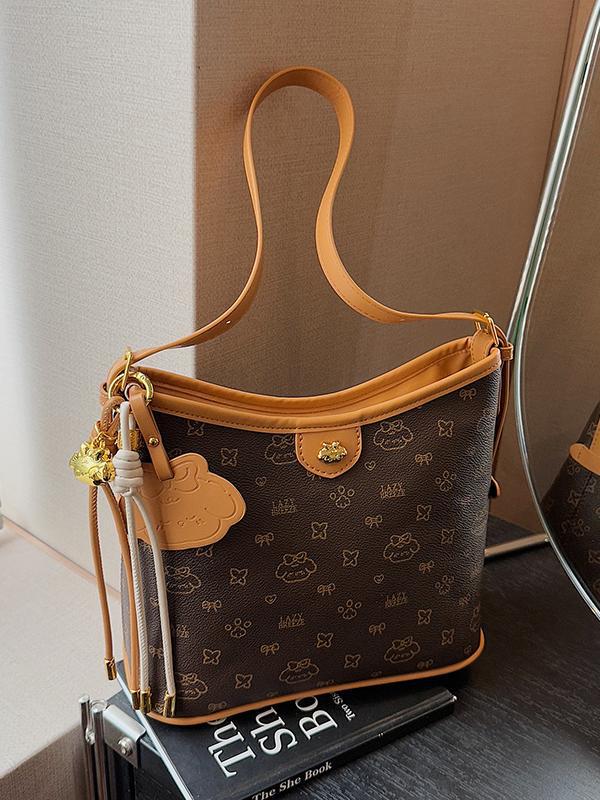 2025 Women's Large Capacity Retro Tote Bag, High-End Fashion Floral Commute Bag, Shoulder Crossbody Style