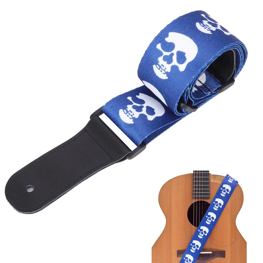 Guitar Strap Acoustic Electric Bass Ukulele Belt Adjustable Skull Pattern Leather HeadBlue