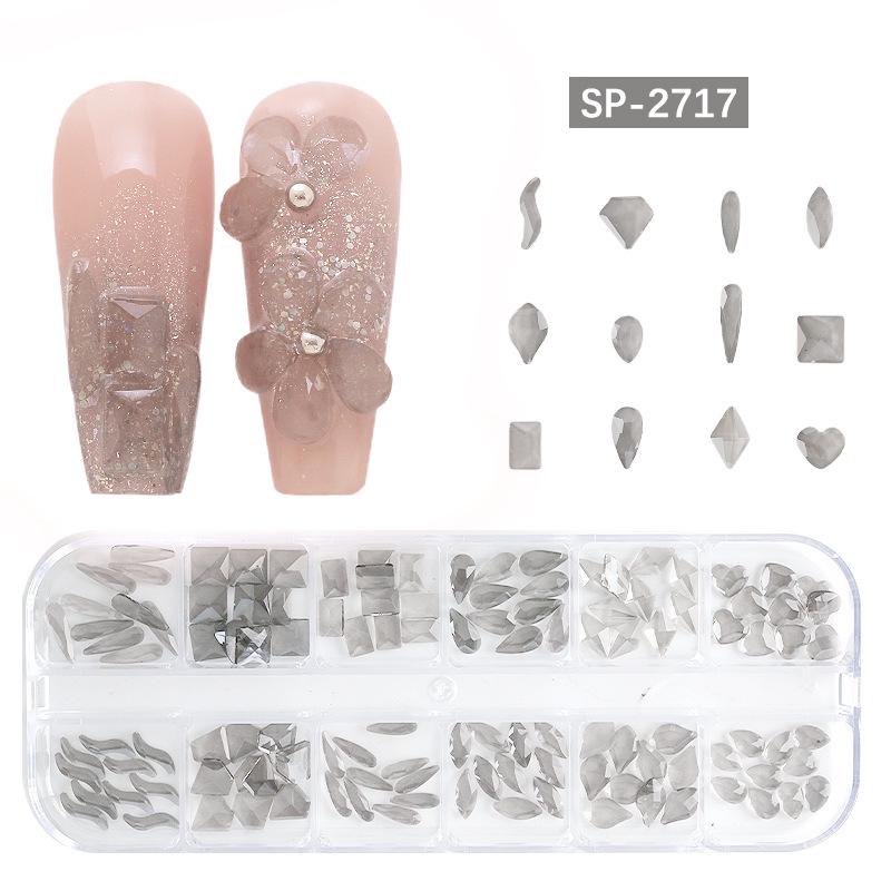 12-Grid Irregular Transparent AB Glass Diamonds for Nail Art