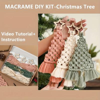 Kit DIY de árvore de Natal de macramê 3 peças/conjunto, kit de artesanato de tricô para presente de Natal é adequado para iniciantes, presente perfeito para amigos e familiares