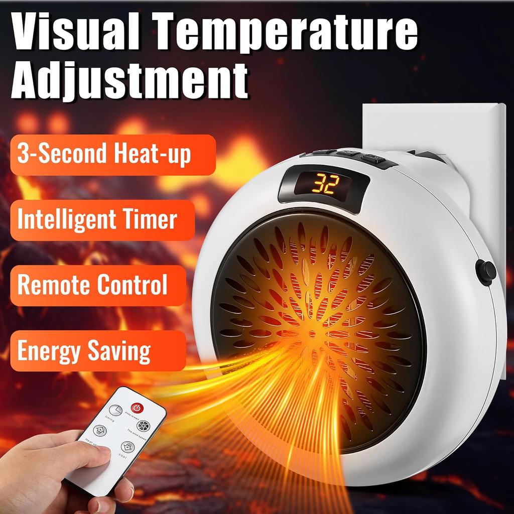 2025 NewSmall Space Heater, Portable Electric Heater, with Adjustable Thermostat and Timer, Overheat Protection, and LED Display