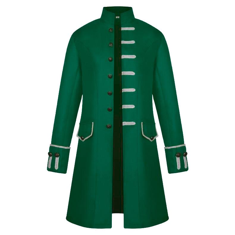 2024 European & American Men's Solid Color Steampunk Overcoat with Stand-Up Collar