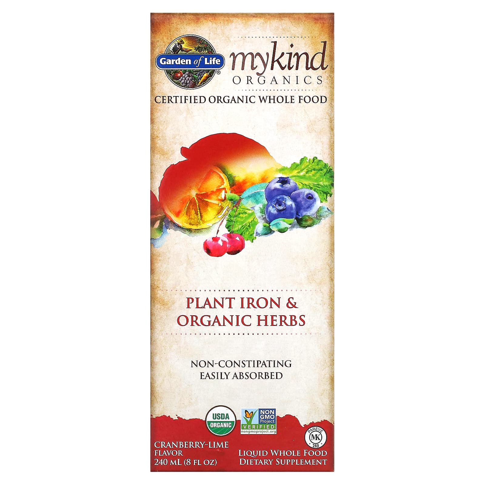 

Garden of Life, MyKind Organics, Plant Iron & Organic Herbs, Cranberry Lime, 8 fl oz (240 ml)