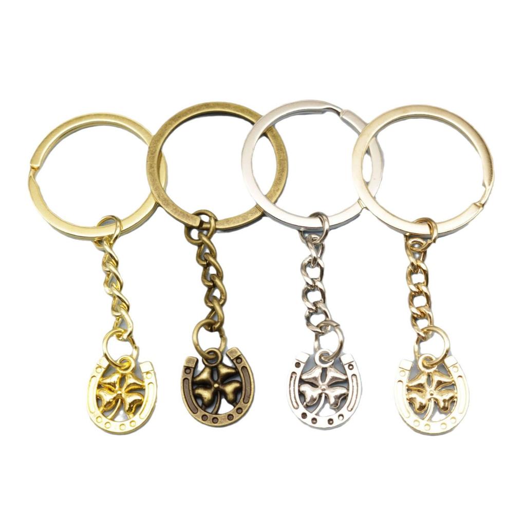 Lucky Four-Leaf Clover Horseshoe Keychain Pendant