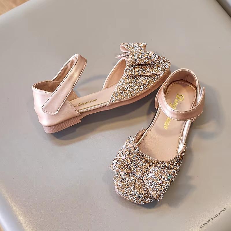 

Faux Gemstones Shoes for Kids Girls Shining Crystal Girls Dress Shoes for Party and Wedding Bowtie Children Girl Sandals I04204 26 золотий