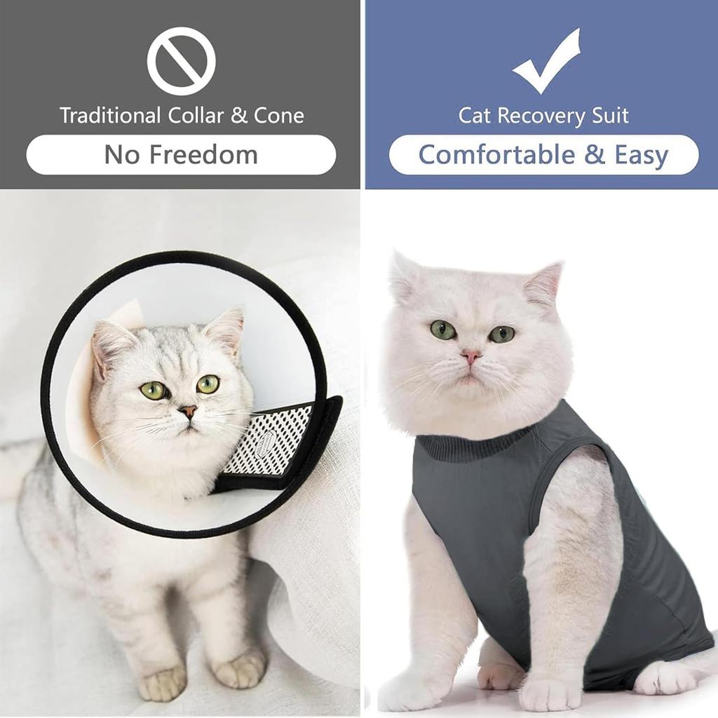 Katzen Genesungsanzug Weicher Katzen Operations-Genesungsanzug Katzen-Einteiler für Katzen nach der Operation, Kegel-E-Halsband-Alternative Leckschutz-Schutzanzug