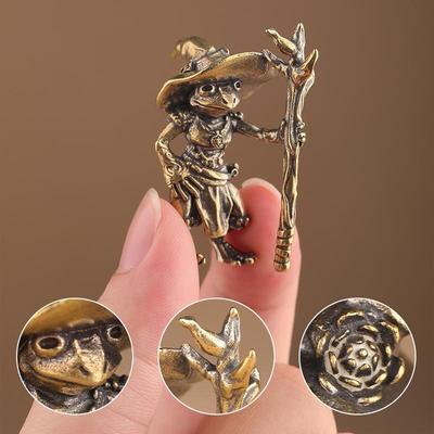 Vintage Messing Frosch Zauberer Statue Desktop Ornament Metall Niedliche Figuren Miniaturen Heim- und Bürodekoration Autoornamente