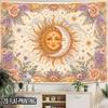 2D Flat - 2D Flat - 2D Flat Print 1pc Tapestry Sun Moon Floral Tapestry Mystical Wall Hanging Decor 100% Polyester, Suitable for Romantic Indoor And O