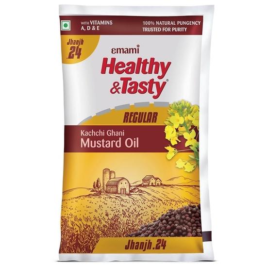 

Emami Healthy And Tasty Regular Kachchi Ghani Mustard Oil 825 G Pouch.