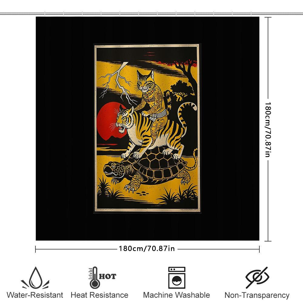 Tigre Tartaruga Fauna Selvatica Animale Foresta Tenda da Doccia Decorazioni Naturali Set Bagno Arredamento Casa Vintage Stampa Artistica
