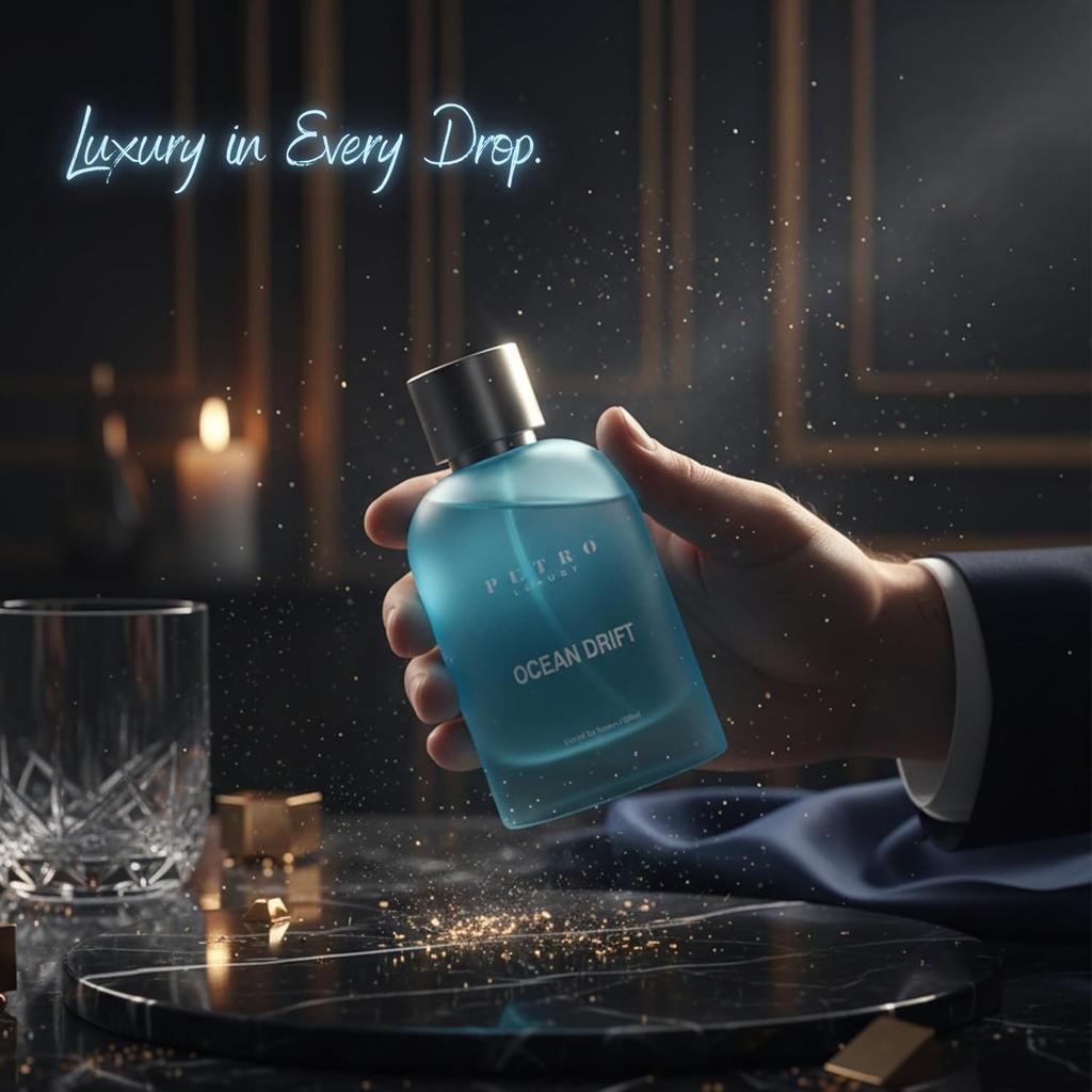 Ocean Drift Long Lasting Perfume for Men 100ml | Extrait De Parfum Fresh Aquatic Fragrance with Sea Notes, Grapefruit & Bay Leaf |
