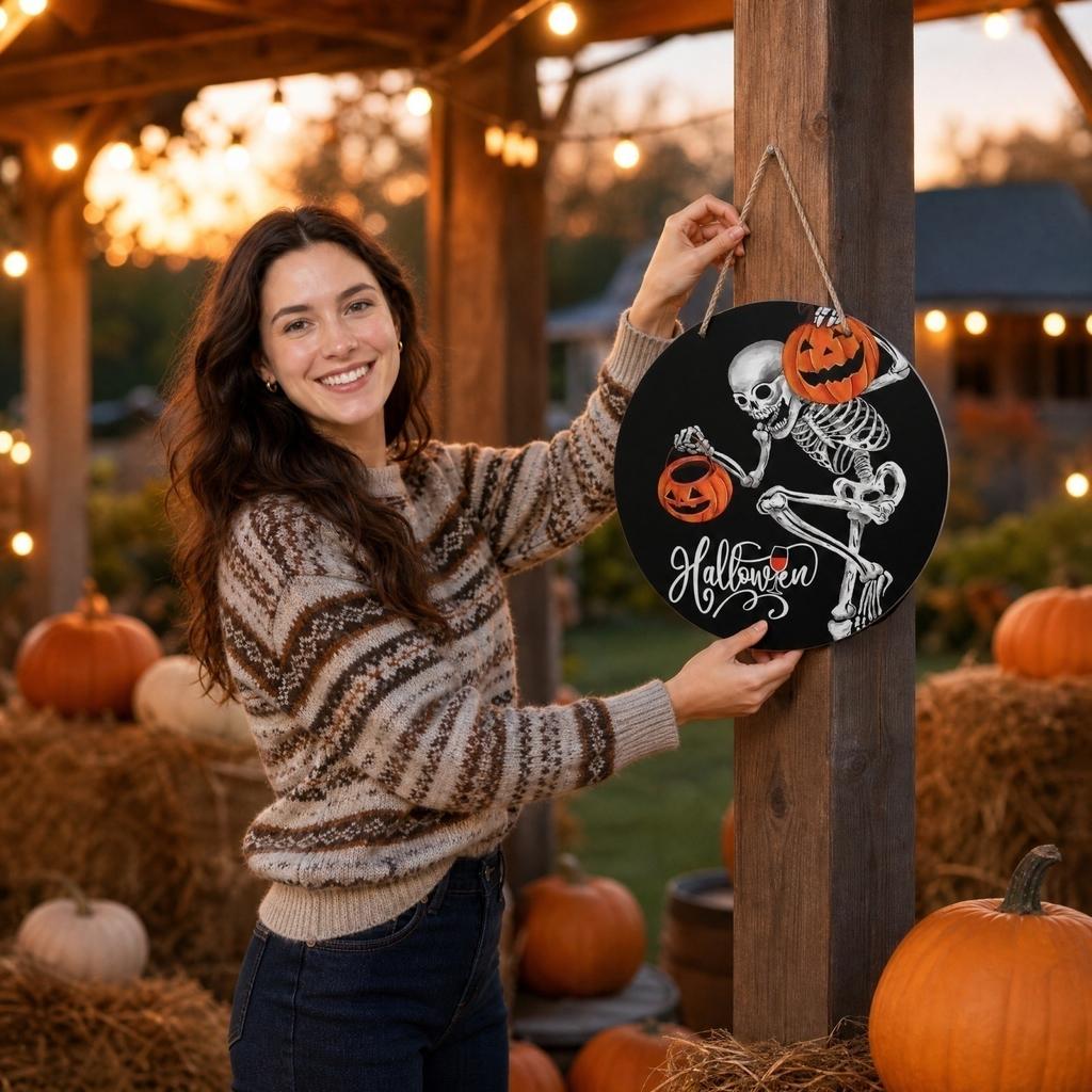 Halloween Wooden Hanging Decor for Party, Home, Garden and Yard - Rustic Wooden Hanging Ornaments for Holiday Decoration