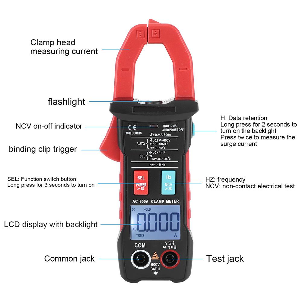 For Automotive Systems 600A Current Clamp Multimeter For Automotive Troubleshooting Non-contact Voltage Detection Tool