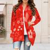 Women Plus Size Open Front Long Sleeve Draped Collar Floral Printed Black Curved Hem Cardigan