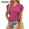 Camiseta de mujer primavera y verano nueva moda Camiseta holgada de manga corta con cuello en V