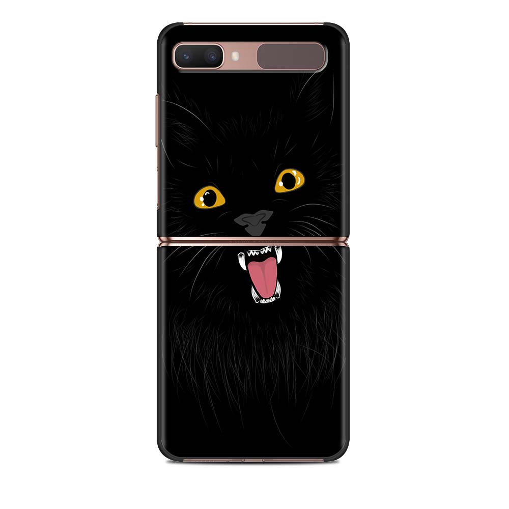 Lustige schwarze Katze, süße Luxus-Falthülle für Samsung Z Flip, Handyhülle für Galaxy Z Flip, Z Flip3 5G, Rückseite, Fundas