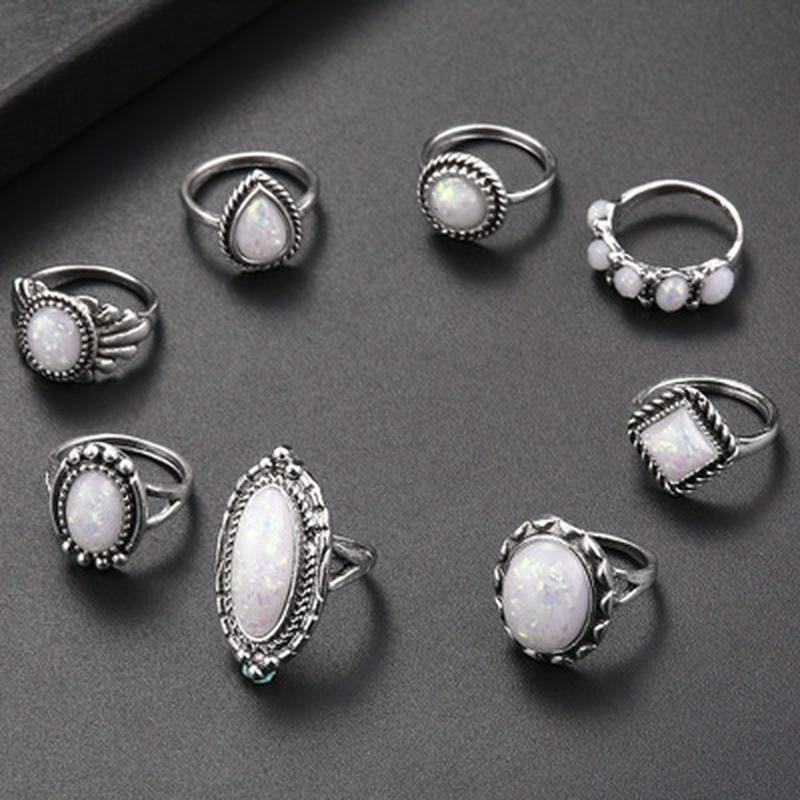 Europe and America Accessories New Jewelry Popular Retro Eight Piece Gem Gem Rings Wholesale