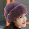 Women's Winter Fashion Imitation Mink Fur Hat with Leather for Middle-Aged and Elderly