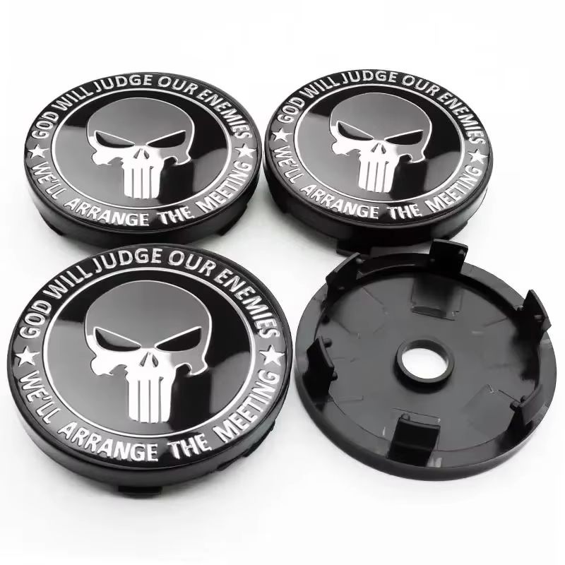 4PCS 56MM Skull Wheel Center Cap Decal StylingEmblem Car Cover Stickers Hub