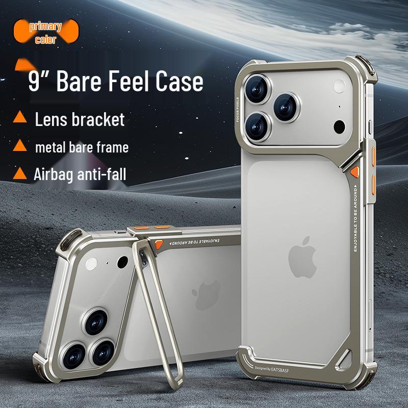 9 Shells Metal Phone Case for iPhone 17 Pro Max with Lens Stand and Air Cushion Drop Protection