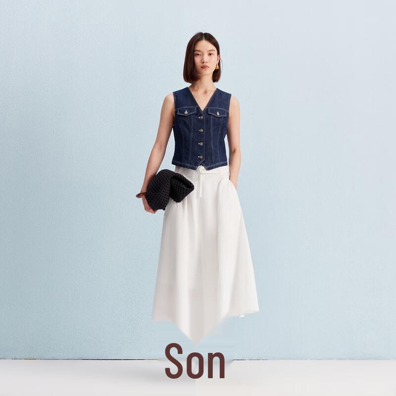 Veromoda Women's Cotton Blend A-Line Long Skirt with Detachable Belt