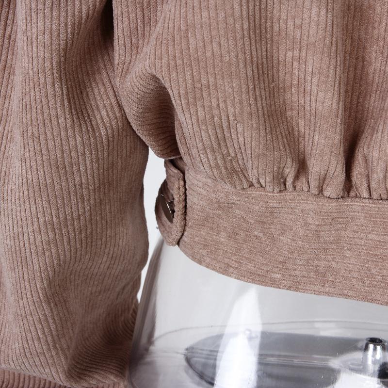 Women's Vintage Casual Solid Color Autumn Winter Loose Long Sleeve Lapel Jackets & Lantern Corduroy Short Jacket Coats Fashion