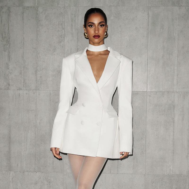 2025 Autumn Sexy Deep V-Neck Long Sleeve European & American Style Slim Fit Casual Dress