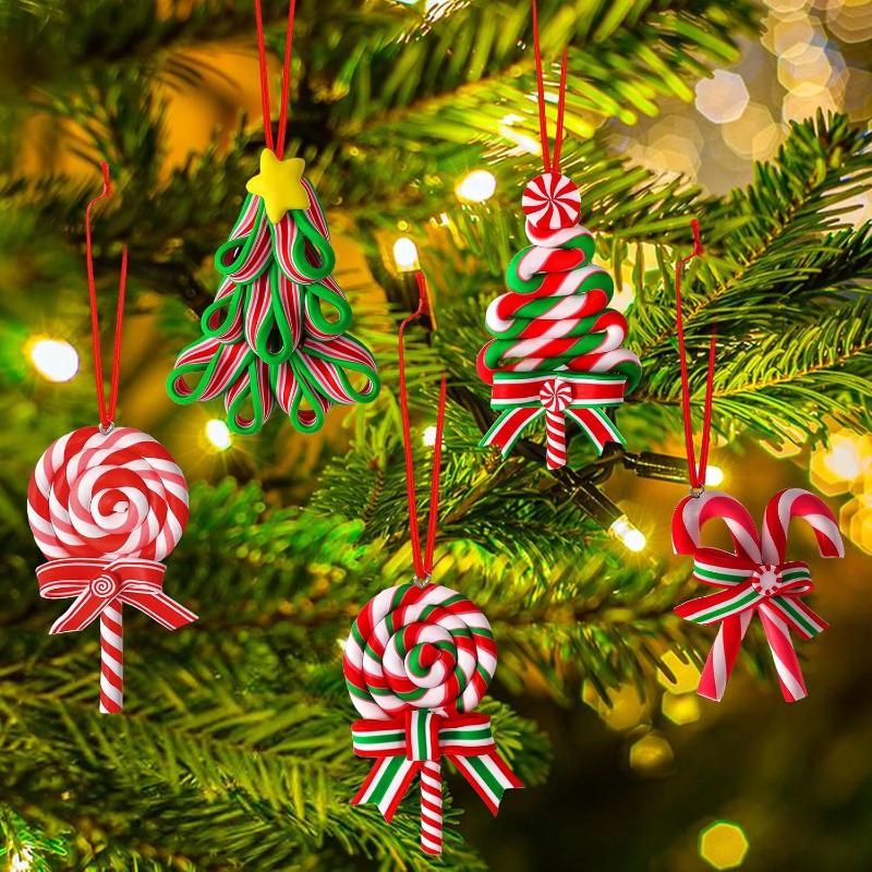 16Pcs Wooden Christmas Lollipop Ornaments - Colorful Candy Cane Peppermint Pendants | Xmas Tree Hanging Decor & DIY Craft Supply