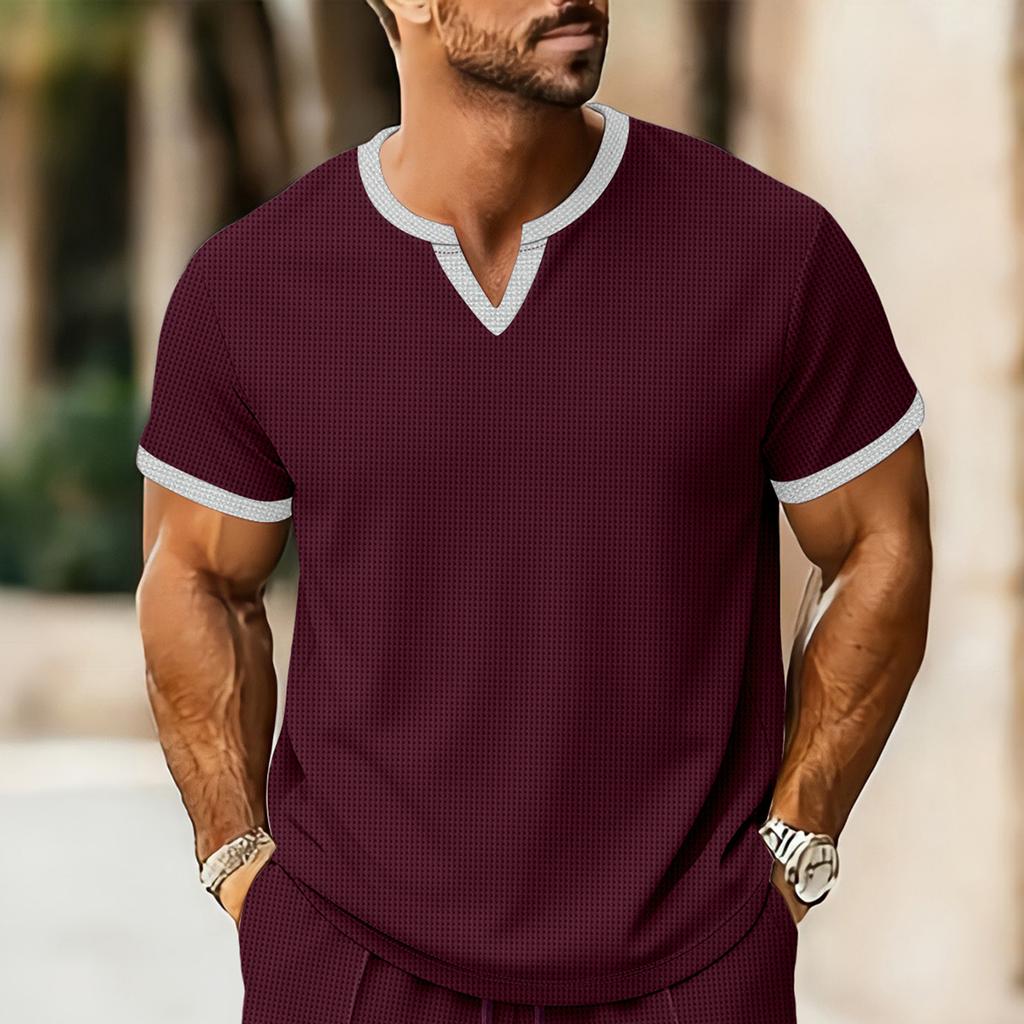 Men's Summer V-neck Top Casual Loose Short Sleeved Shirt