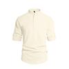 Spring New Men's Solid Color Stand Up Collar Long Sleeved Cotton and Linen Fashionable Casual Top