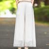 Summer New Cotton Linen Embroidery Double Layer Straight Leg Pants Casual Wide Leg Pants Plus Size Women's Fashion Loose Waist Literary Style Clothing