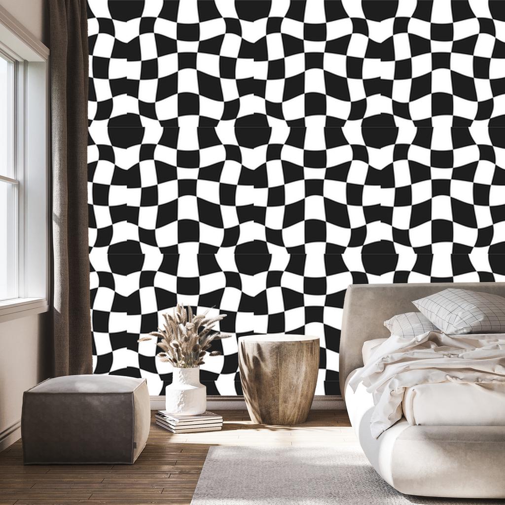 Casual Checkerboard Wallpaper, Graphite and White, for the Living Room and Bedroom, 50x1000