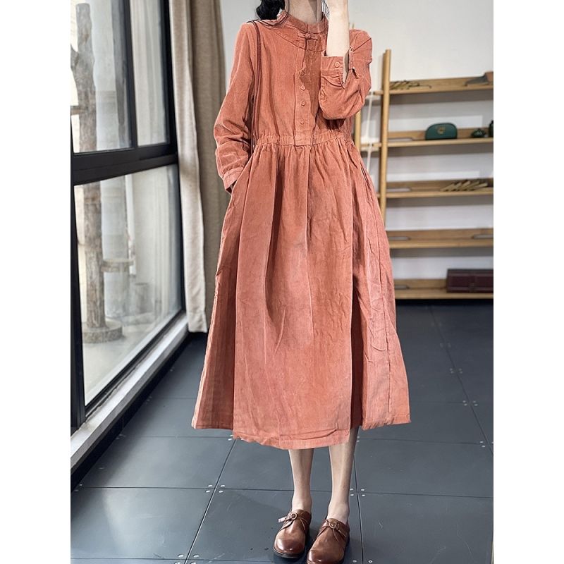 

Дисконтный магазин Универмаг Отзыв Ретро Платье-рубашка из вельвета Женское Свободная талия Стройнящий Темперамент Длинная юбка XXL оранжевый