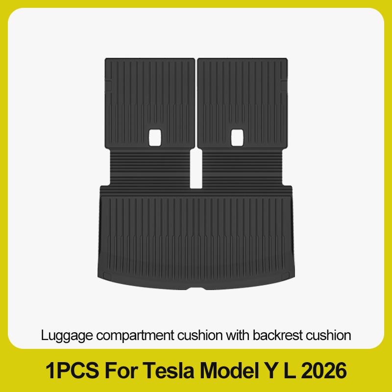 Tapis de sol 6 places pour Tesla Model Y L 2026+, tapis de coffre TPE 3 rangées, housse de siège arrière, doublure de coffre avant, plateau de