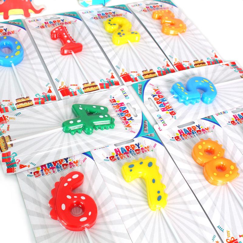 1PC Dinosaur Digital Candles Cake Decorations 0-9 Year Old Happy Birthday Cake Candle Colorful Digital Candle Party Supplies