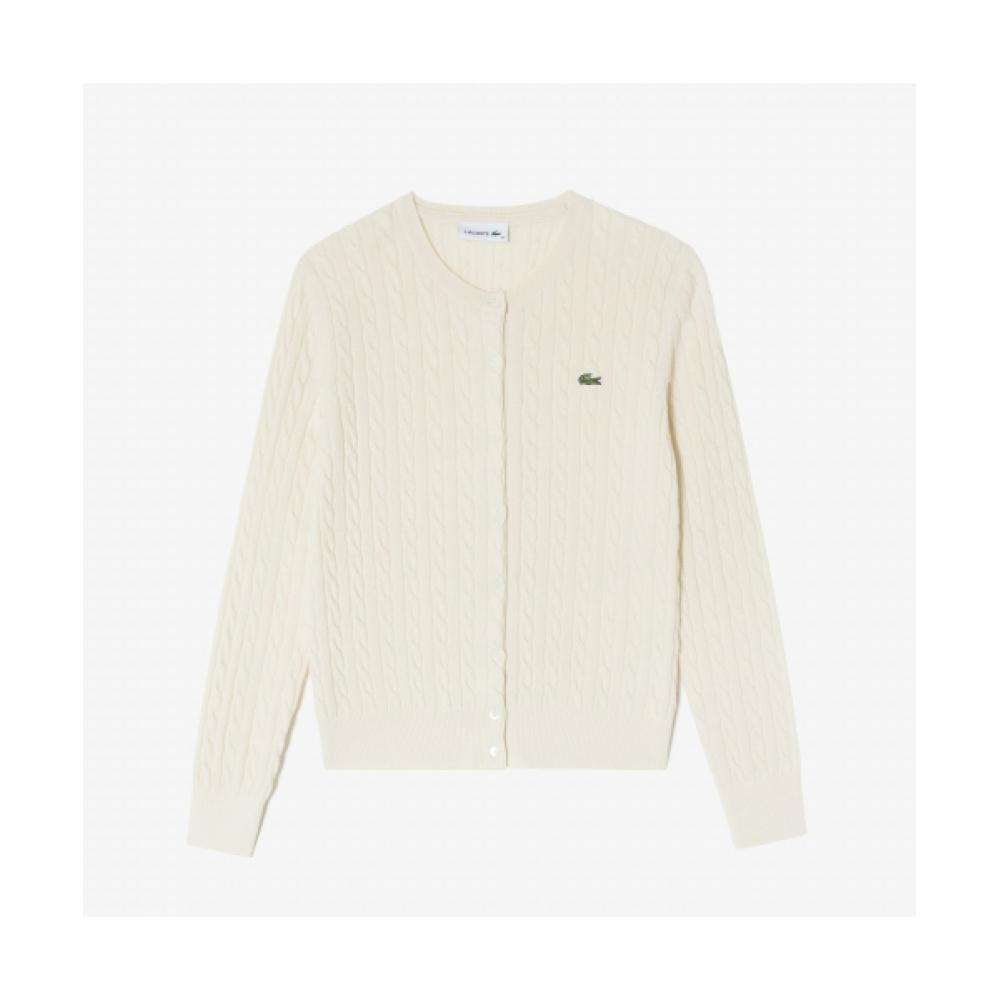

LACOSTE Женский кардиган с круглым вырезом и косами [Кремовый]