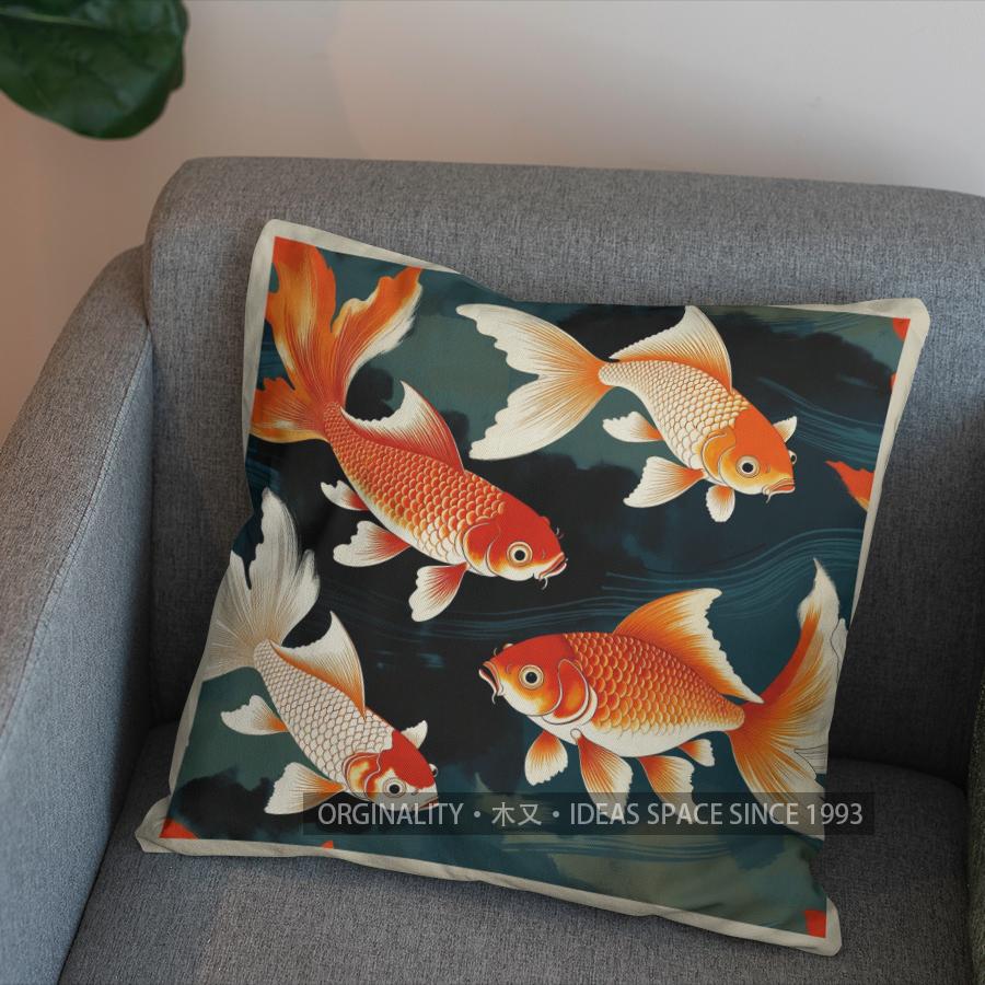 2D Colorful Koi Fish Pattern Decorative Pillow Cover Pattern Cushion Cover Suitable For Sofa Bedroom Car Pillow Cover