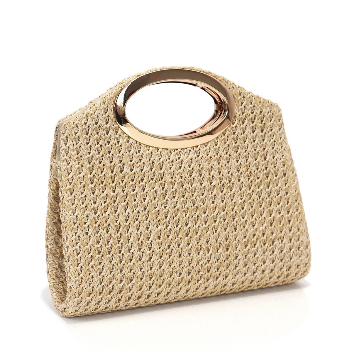 

fashion casual hand carry women s bag retro straw bag women s handbag beach bag seaside золотой