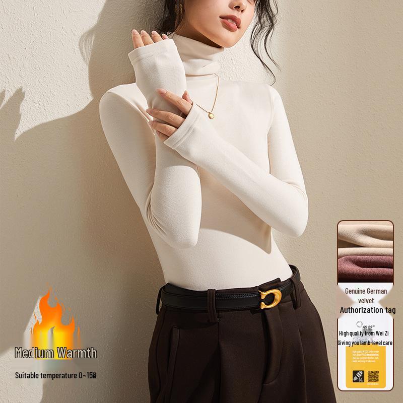 Women's Gray Winter High-Neck Base Layer Shirt - Thick, Warm, Stylish Plus Velvet Inner Wear